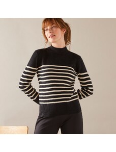 Blancheporte Pruhovaný pulovr se stojáčkem černá/režná 34/36