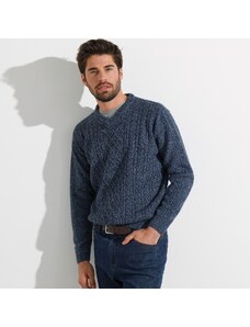 Blancheporte Irský pulovr s výstřihem do "V" modrá žíhaná 107/116 (XL)