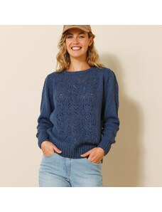 Blancheporte Ažurový pulovr s nabíranými rukávy nám.modrá 42/44