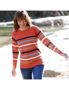 Blancheporte Pruhovaný pulovr s knoflíky oranžová/vícebarevná 50