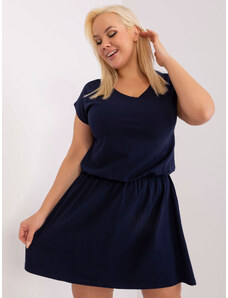 Fashionhunters Námořnicky modré základní šaty plus velikosti s elastickým pasem