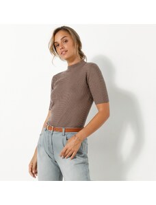 Blancheporte Žebrovaný pulovr s krátkými rukávy hnědošedá 34/36