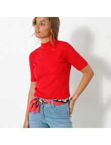 Blancheporte Žebrovaný pulovr s krátkými rukávy červená 34/36