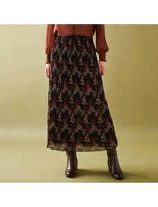 Blancheporte Plisovaná sukně s potiskem květin z recyklovaného polyesteru (1), pro malou postavu černá/karamelová 40