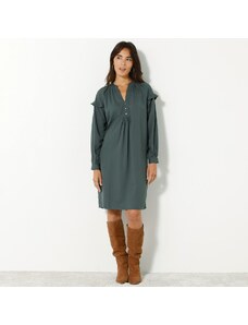 Blancheporte Jednobarevné rovné šaty z recyklovaného polyesteru (1) khaki 54