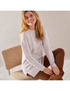 Blancheporte Tunikový pulovr s copánkovým vzorem a dlouhými rukávy růžovo béžová 34/36