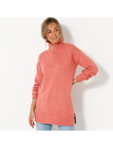 Blancheporte Tunikový pulovr se stojáčkem na zip růžové dřevo 38/40