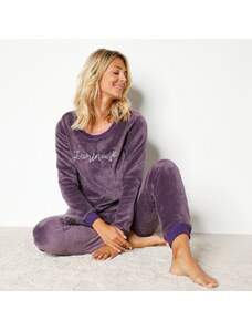 Blancheporte Fleecové pyžamo s dlouhými rukávy, výšivka "lumineuse" fialová 38/40