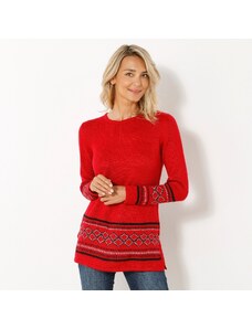 Blancheporte Tunikový pulovr se žakárovým vzorem červená 42/44