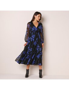 Blancheporte Dlouhé volánové šaty s potiskem černá/modrá 42