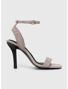 Sandály Tommy Hilfiger SPORTY LEATHER HIGH HEEL SANDAL šedá barva, FW0FW07795