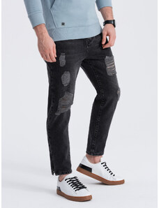 Ombre Clothing Pánské džínové kalhoty zúženého střihu s dírami - černé V2 P1028