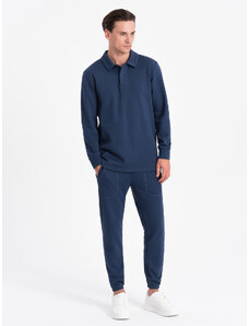 Ombre Clothing Pánská tepláková souprava mikina s polo límcem + kalhoty - tmavě modrá V5 Z71