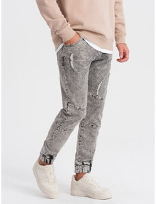 Ombre Clothing Pánské mramorované kalhoty JOGGER s odřením - šedé V3 OM-PADJ-0153