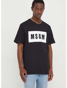 Bavlněné tričko MSGM černá barva, s potiskem, 2000MM520.200002