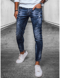 BASIC Tmavě modré džínové skinny kalhoty Denim vzor
