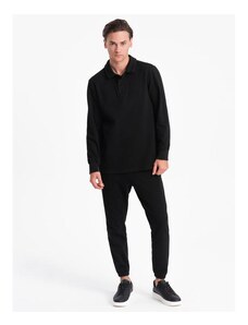 Ombre Clothing Pánská tepláková souprava mikina s polo límcem + kalhoty černá
