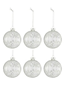 Set šesti stříbrných skleněných vánočních ozdob J-Line Ween 10,5 cm
