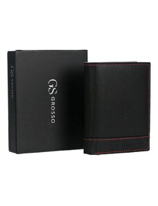 Kožená černá pánská peněženka s červenou nití v krabičce GROSSO