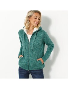 Blancheporte Žíhaný svetr na zip, se syntetickou kožešinou zelený melír 50