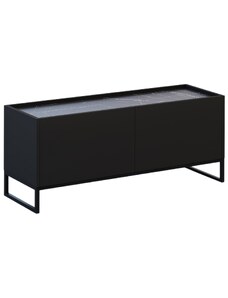 Černý lakovaný TV stolek Windsor & Co Helene 120 x 40 cm s mramorovým dekorem