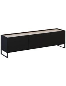 Černý lakovaný TV stolek Windsor & Co Helene 180 x 40 cm s dubovým dekorem