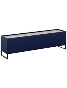 Modrý lakovaný TV stolek Windsor & Co Helene 180 x 40 cm s dubovým dekorem