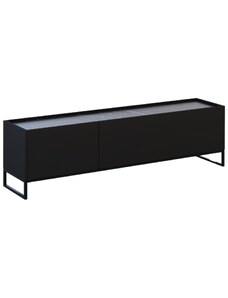 Černý lakovaný TV stolek Windsor & Co Helene 180 x 40 cm s mramorovým dekorem