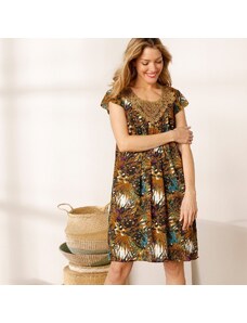 Blancheporte Šaty s tropickým vzorem, macramé výstřih medová 50