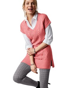Blancheporte Tunikový pulovr s copánkvým vzorem a krátkými rukávy korálová 42/44