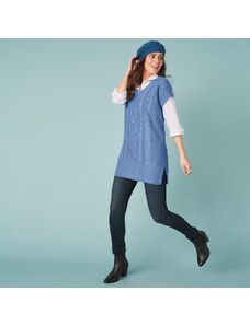 Blancheporte Tunikový pulovr s copánkvým vzorem a krátkými rukávy modrošedá 52