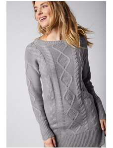 Blancheporte Tunikový pulovr s copánkovým vzorem a dlouhými rukávy šedá 34/36