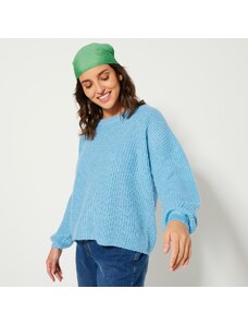 Blancheporte Jednobarevný pulovr s lodičkovým výstřihem a dlouhými rukávy modrá 54