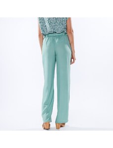 Blancheporte Jednobarevné široké kalhoty s páskem zelená 46