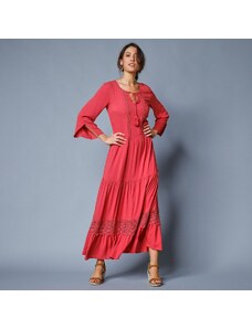 Blancheporte Dlouhé jednobarevné šaty s 3/4 rukávy růžové dřevo 48