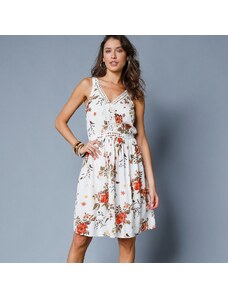 Blancheporte Šaty s potiskem květin a macramé režná/oranžová 38