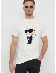 Bavlněné tričko Karl Lagerfeld béžová barva, s aplikací