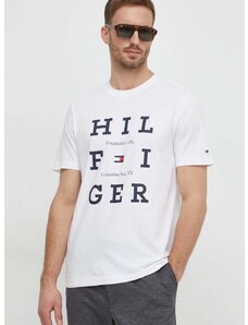 Bavlněné tričko Tommy Hilfiger bílá barva, s potiskem