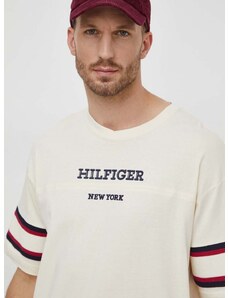 Bavlněné tričko Tommy Hilfiger béžová barva, s aplikací, MW0MW33698