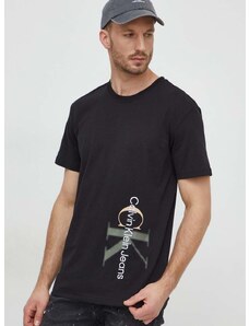 Bavlněné tričko Calvin Klein Jeans černá barva, s aplikací, J30J324783