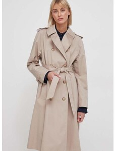 Trench kabát Tommy Hilfiger dámský, béžová barva, přechodný, dvouřadový, WW0WW40482