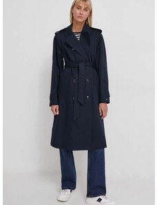 Trench kabát Tommy Hilfiger dámský, tmavomodrá barva, přechodný, dvouřadový, WW0WW40482
