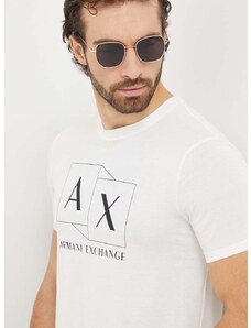 Bavlněné tričko Armani Exchange béžová barva, s potiskem, 3DZTAD ZJ9AZ