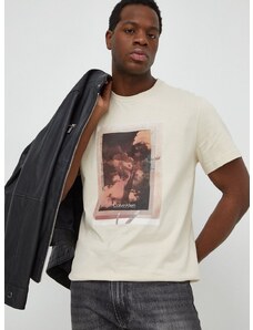 Bavlněné tričko Calvin Klein béžová barva, s potiskem, K10K112758