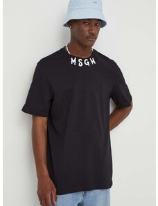 Bavlněné tričko MSGM černá barva, s potiskem, 3640MM118.247002