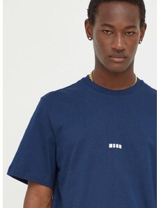 Bavlněné tričko MSGM tmavomodrá barva, s potiskem, 3640MM500.247002