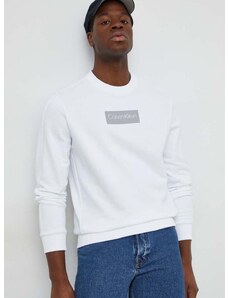 Bavlněná mikina Calvin Klein pánská, bílá barva, s aplikací