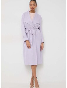 Kabát Twinset dámský, fialová barva, přechodný, dvouřadový