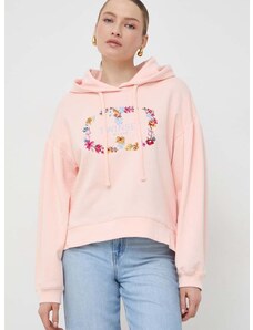 Bavlněná mikina Twinset dámská, růžová barva, s kapucí, s aplikací