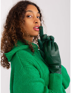 Fashionhunters Tmavě zelené rukavice s ekologickou kůží